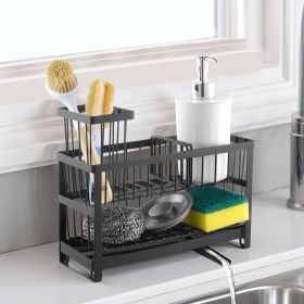 Kitchen Sink Caddy Organizer, 2 Tier Sponge Holder for Kitchen Sink with High Brush Holder & Divider, Storage Rack with Rotatable Drainage Spout, Cou