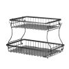 2 Tier Fruit Basket, Countertop Fruits Vegetable Bowl with Banana Hangers, Metal Wire Storage Stand for Kitchen Counter, Detachable Stackable Holder