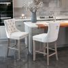 Contemporary Velvet Upholstered Barstools with Button Tufted Decoration and Wooden Legs, and Chrome Nailhead Trim, Leisure Style Bar Chairs,Bar stool