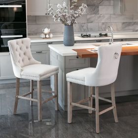 Contemporary Velvet Upholstered Barstools with Button Tufted Decoration and Wooden Legs, and Chrome Nailhead Trim, Leisure Style Bar Chairs,Bar stool