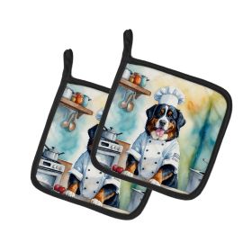 Bernese Mountain Dog The Chef Pair of Pot Holders Kitchen Heat Resistant Pot Holders Sets Oven Hot Pads for Cooking Baking BBQ, 7 1/2 x 7 1/2