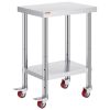 VEVOR Stainless Steel Work Table 24 x 18 x 34 Inch, 700 LBS Load Capacity with 4 Wheels, 3 Adjustable Height Levels, Heavy Duty Food Prep Worktable f