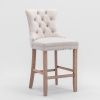 Contemporary Velvet Upholstered Barstools with Button Tufted Decoration and Wooden Legs, and Chrome Nailhead Trim, Leisure Style Bar Chairs,Bar stool