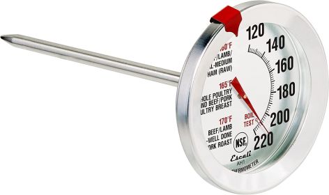 Escali AH1 Stainless Steel Oven Safe Meat Thermometer; Extra Large 2.5-inches Dial; Temperature Labeled for Beef; Poultry; Pork; and Veal Silver NSF (Color: Analog Silver)