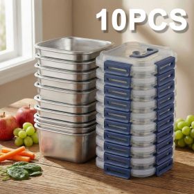 Yakimoto 2/4/6/8/10 PCS Extra-Large Stainless Steel Food Storage Containers With Blue Lids - Deep Design, Airtight Seal, Perfect For Refrigerator Org (Quantity: 10PCS)