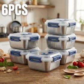 Yakimoto 2/4/6/8/10 PCS Extra-Large Stainless Steel Food Storage Containers With Blue Lids - Deep Design, Airtight Seal, Perfect For Refrigerator Org (Quantity: 6PCS)