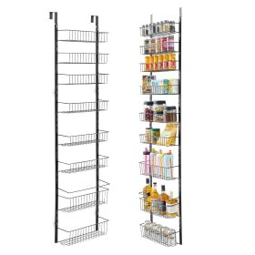 Over the Door Pantry Organizer, 9-Tier Pantry Organization and Storage, Heavy-Duty Steel Hanging Spice Rack, Adjustable Wall Seasoning Shelves, for H (Color: Black, Number of Layers: 9)