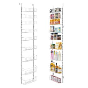 Over the Door Pantry Organizer, 9-Tier Pantry Organization and Storage, Heavy-Duty Steel Hanging Spice Rack, Adjustable Wall Seasoning Shelves, for H (Color: White, Number of Layers: 9)